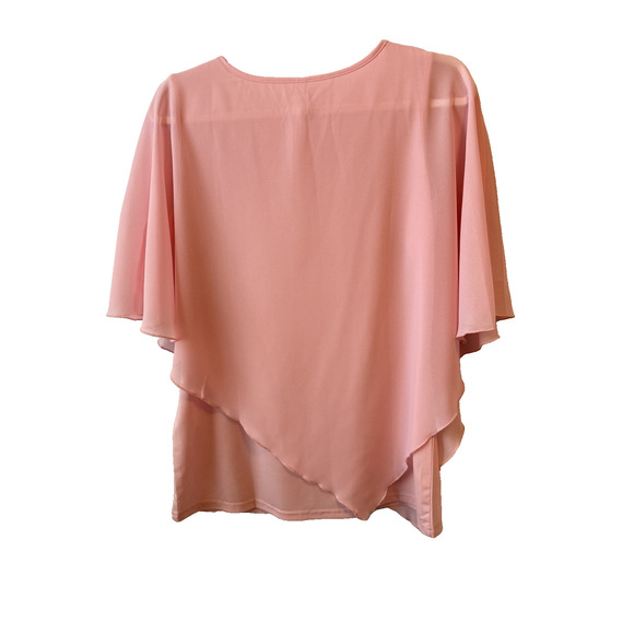Qixing Women's L Fairy Pastel Pink Overlay Cape Blouse Angel Soft Flowy Cottage - Picture 2 of 12